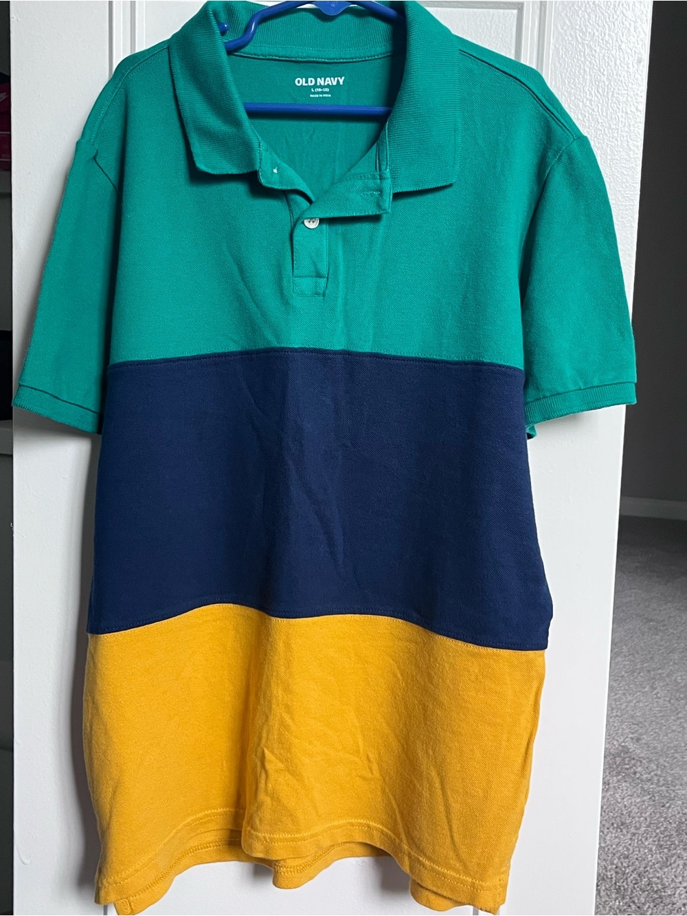 Old Navy Teal Navy Yellow Colorblock Polo